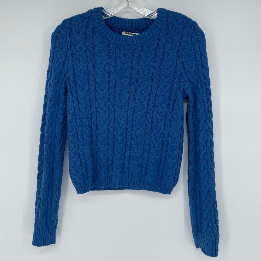 American Eagle Women Blue Cable Knit Crewneck Sweater Medium Cropped Pulloverβ